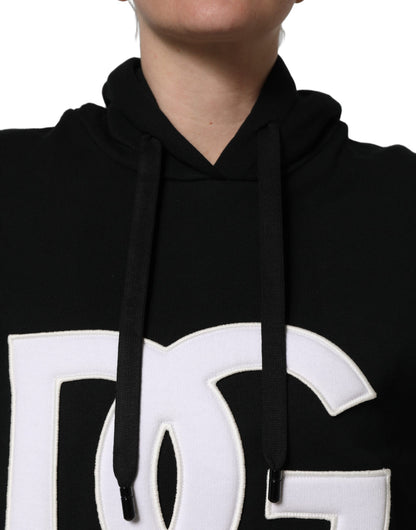Dolce & Gabbana BlackWhite Appliqué Hooded Sweatshirt Sweater