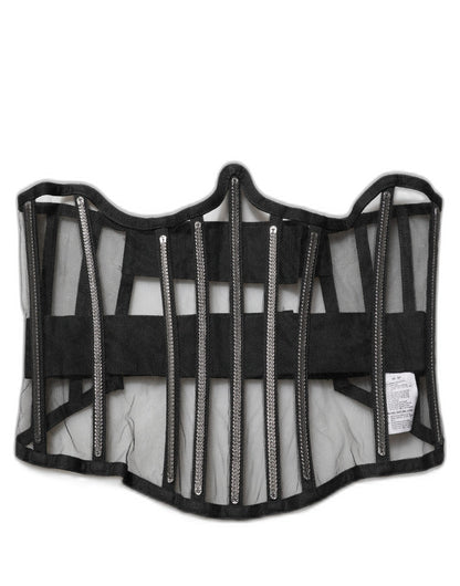 Dolce & Gabbana Black Sheer Tulle Bodysuit Cropped Corset Top