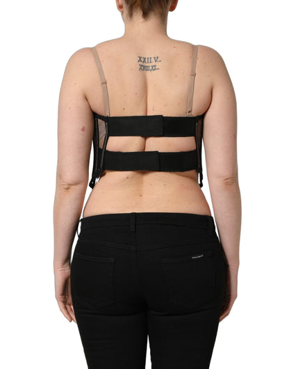 Dolce & Gabbana Black Sheer Tulle Bodysuit Cropped Corset Top