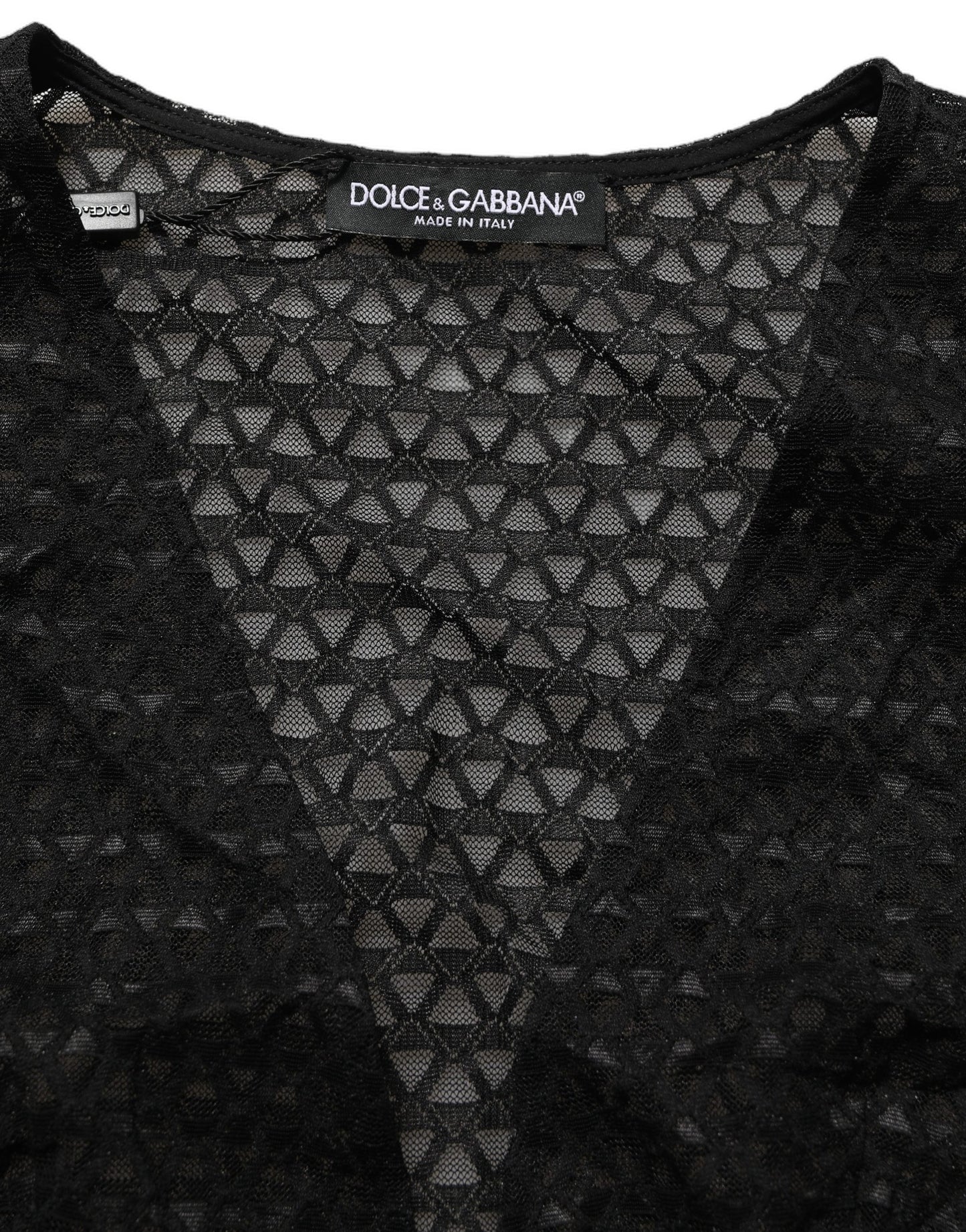 Dolce & Gabbana Black Nylon Fishnet Long Sleeve Cropped Top