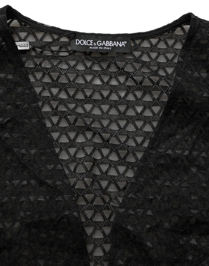 Dolce & Gabbana Black Nylon Fishnet Long Sleeve Cropped Top