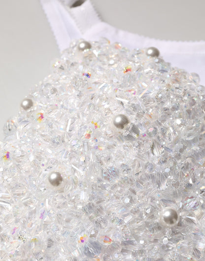 Dolce & Gabbana White Pearls Beaded Corset Bustier Crop Top