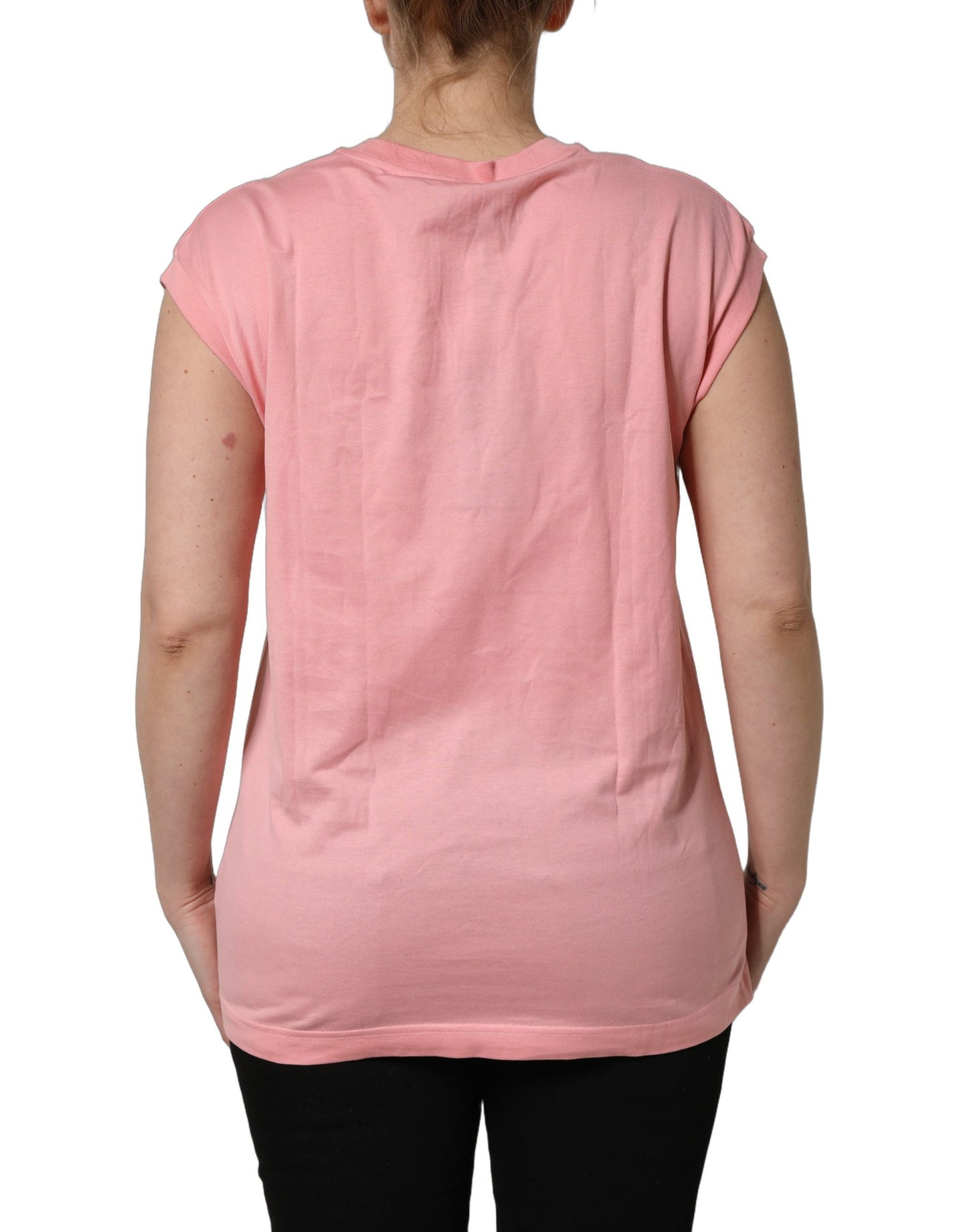 Dolce & Gabbana Pink Cotton DG Logo Round Neck Tank T-shirt