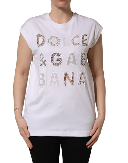 Dolce & Gabbana White Logo Round Neck Sleeveless T-shirt