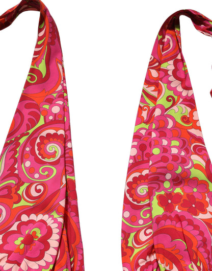 Dolce & Gabbana Red Paisley Silk Halter Neck Crop Tank Top