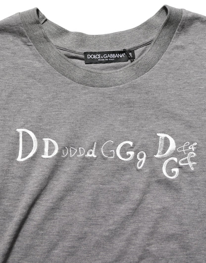 Dolce & Gabbana Gray Logo Embroidery Short Sleeve T-shirt