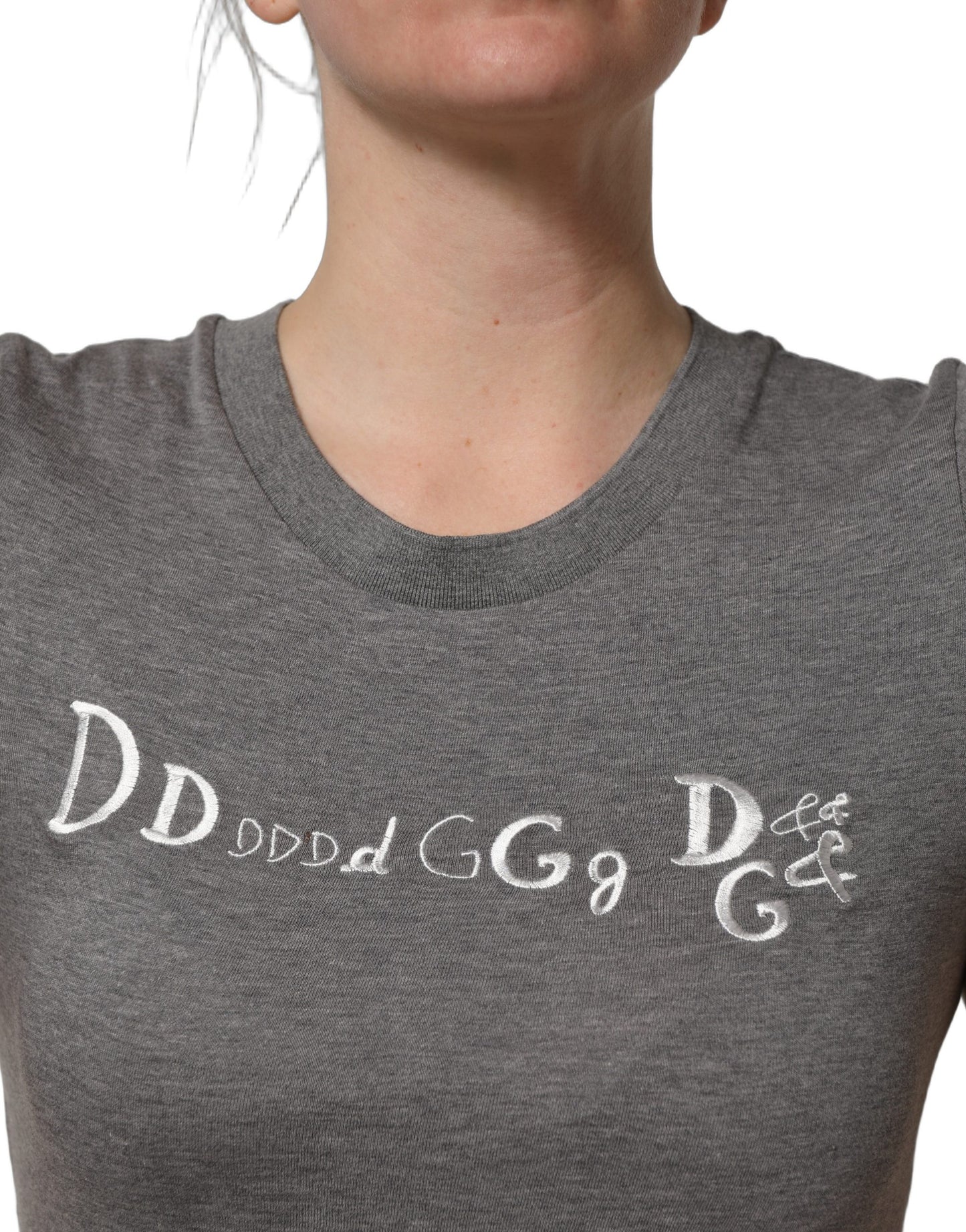 Dolce & Gabbana Gray Logo Embroidery Short Sleeve T-shirt