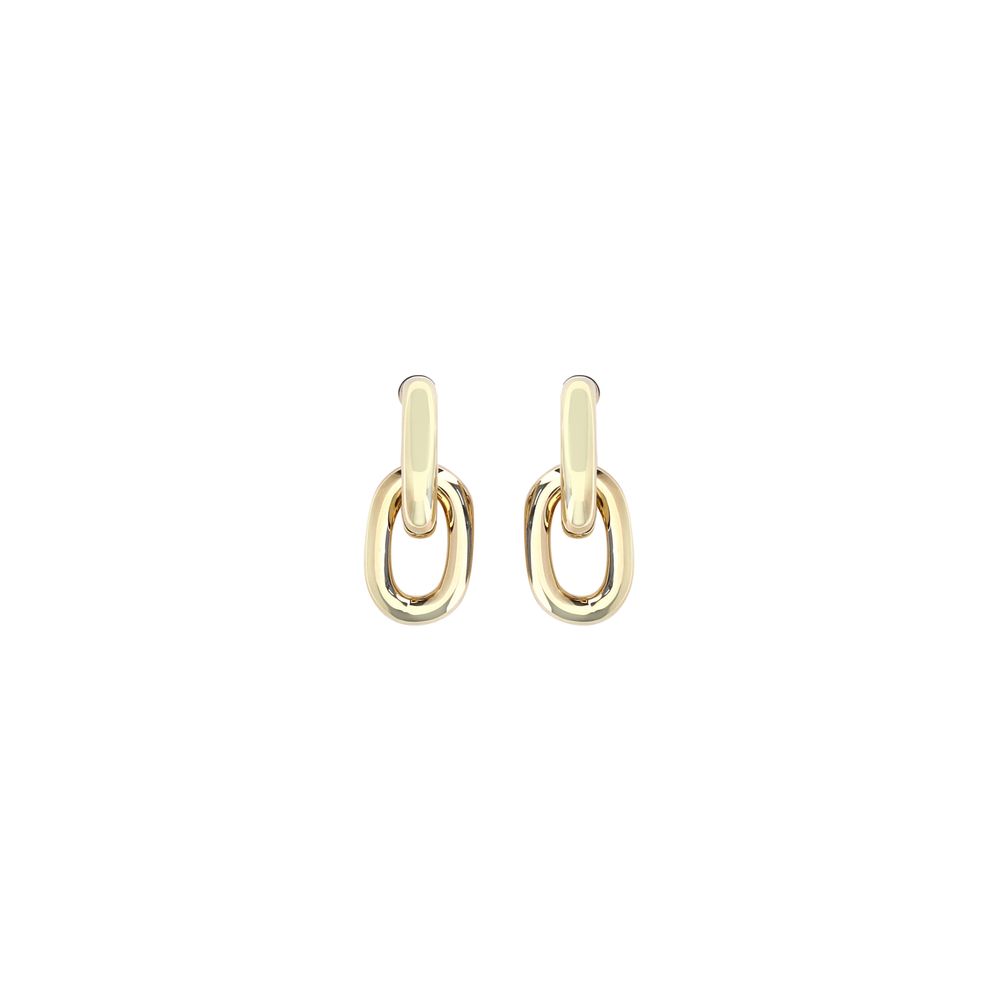Earrings by Rabanne for women in bos taurus calf suede leather gold presents a curated silhouette, artfully showcasing the curated and refined aesthetic of the Women's Gold Aluminium & Resin Earrings.