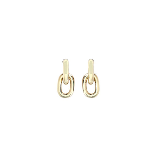 Earrings by Rabanne for women in bos taurus calf suede leather gold presents a curated silhouette, artfully showcasing the curated and refined aesthetic of the Women's Gold Aluminium & Resin Earrings.