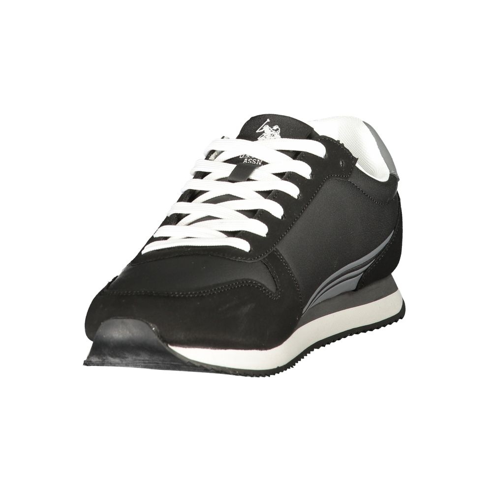 Athletic Sneakers by U.S. POLO ASSN. for men in polyurethane black, gray & print showcases a architectural silhouette, artfully capturing the essence of the Men's Athletic Polyurethane Sneakers with its signature architectural athletic style construction.