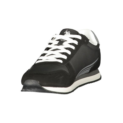 Athletic Sneakers by U.S. POLO ASSN. for men in polyurethane black, gray & print showcases a architectural silhouette, artfully capturing the essence of the Men's Athletic Polyurethane Sneakers with its signature architectural athletic style construction.
