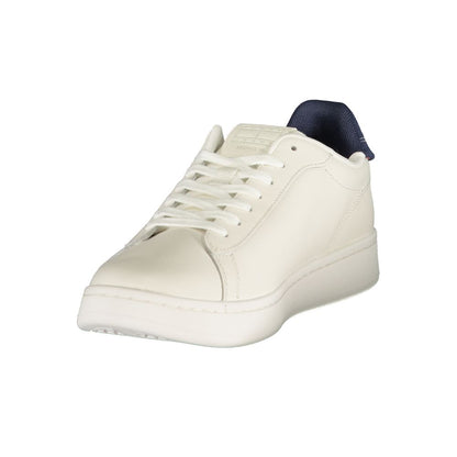 Athletic Sneakers by Tommy Hilfiger for men in polyester polyurethane leather blue, white & print presents a sleek silhouette, perfectly capturing the athletic style essence of Men's Athletic Polyester Polyurethane Leather Sneakers with its sleek design and premium finish.