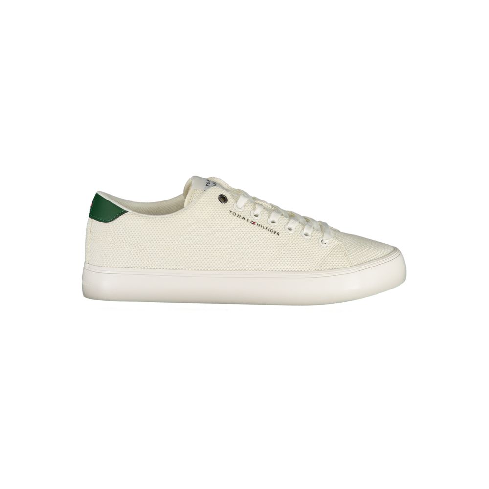 Athletic Sneakers by Tommy Hilfiger for men in polyester & polyurethane green & white features an stately silhouette, showcasing the signature athletic style of the Men's Athletic Polyester & Polyurethane Sneakers collection with a truly stately finish.