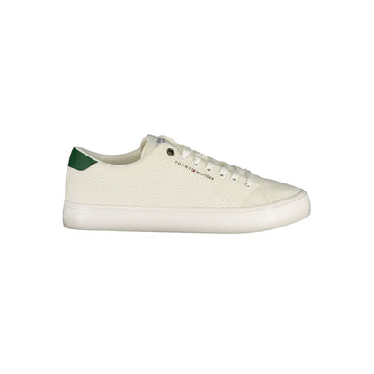 Athletic Sneakers by Tommy Hilfiger for men in polyester & polyurethane green & white features an stately silhouette, showcasing the signature athletic style of the Men's Athletic Polyester & Polyurethane Sneakers collection with a truly stately finish.