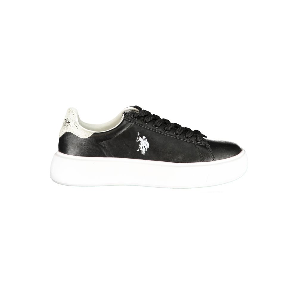 Athletic Sneakers by U.S. POLO ASSN. for women in polyester & polyurethane black, silver & signature features an architectural silhouette, showcasing the premium athletic style of the Women's Athletic Polyester & Polyurethane Sneakers with an architectural finish.