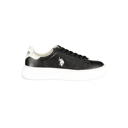 Athletic Sneakers by U.S. POLO ASSN. for women in polyester & polyurethane black, silver & signature features an architectural silhouette, showcasing the premium athletic style of the Women's Athletic Polyester & Polyurethane Sneakers with an architectural finish.