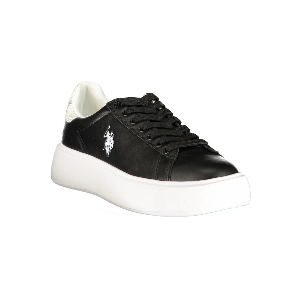 Athletic Sneakers by U.S. POLO ASSN. for women in polyester & polyurethane black, silver & signature presents a sleek silhouette, perfectly capturing the athletic style essence of Women's Athletic Polyester & Polyurethane Sneakers with its sleek design and premium finish.