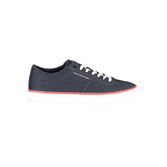 Athletic Sneakers by Tommy Hilfiger for men in polyester polyurethane leather blue, burgundy & print presents a sleek silhouette, perfectly capturing the athletic style essence of Men's Athletic Polyester Polyurethane Leather Sneakers with its sleek design and premium finish.