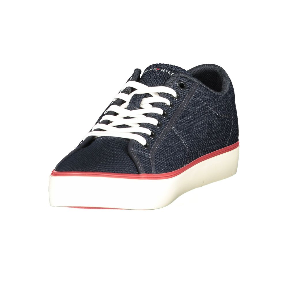 Athletic Sneakers by Tommy Hilfiger for men in polyester polyurethane leather blue, burgundy & print features an stately silhouette, showcasing the signature athletic style of the Men's Athletic Polyester Polyurethane Leather Sneakers collection with a truly stately finish.
