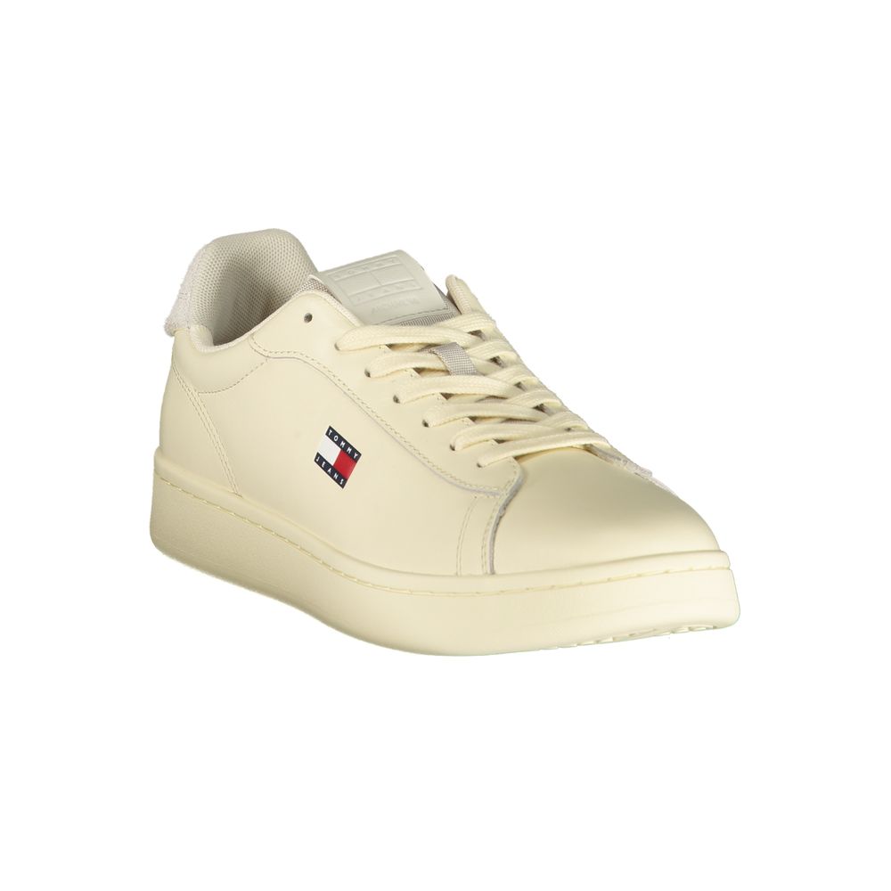 Athletic Sneakers by Tommy Hilfiger for men in polyester polyurethane leather beige, white & print showcases an impeccable silhouette, defined by an impeccable athletic style design that perfectly captures the essence of the Men's Athletic Polyester Polyurethane Leather Sneakers.