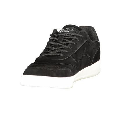Athletic Sneakers by U.S. POLO ASSN. for women in polyester & polyurethane black & print showcases a architectural silhouette, artfully capturing the essence of the Women's Athletic Polyester & Polyurethane Sneakers with its signature architectural athletic style construction.