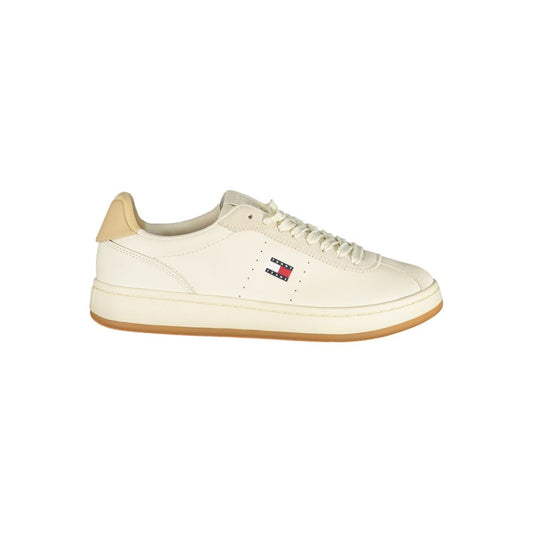 Athletic Sneakers by Tommy Hilfiger for women in polyester polyurethane leather beige & print presents a sleek silhouette, perfectly capturing the athletic style essence of Women's Athletic Polyester Polyurethane Leather Sneakers with its sleek design and premium finish.