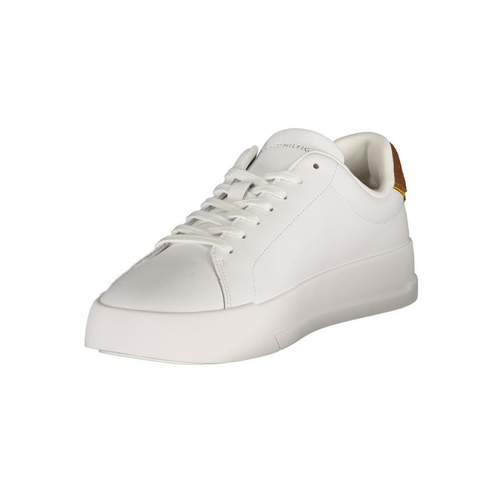 Athletic Sneakers by Tommy Hilfiger for men in polyester brown, white & print features an stately silhouette, showcasing the signature athletic style of the Men's Athletic Polyester Sneakers collection with a truly stately finish.