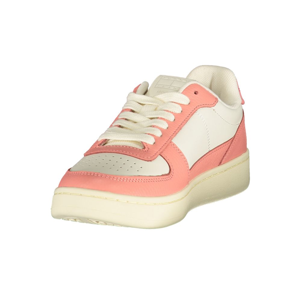 Athletic Sneakers by Tommy Hilfiger for women in polyester pink, white & print presents a sleek silhouette, perfectly capturing the athletic style essence of Women's Athletic Polyester Sneakers with its sleek design and premium finish.