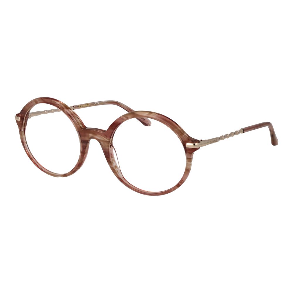 Eyeglasses Frames by Sandro for women in pink showcases a reflective silhouette, artfully incorporating a sophisticated rose coloured frame with a distinct full-frame frame design.