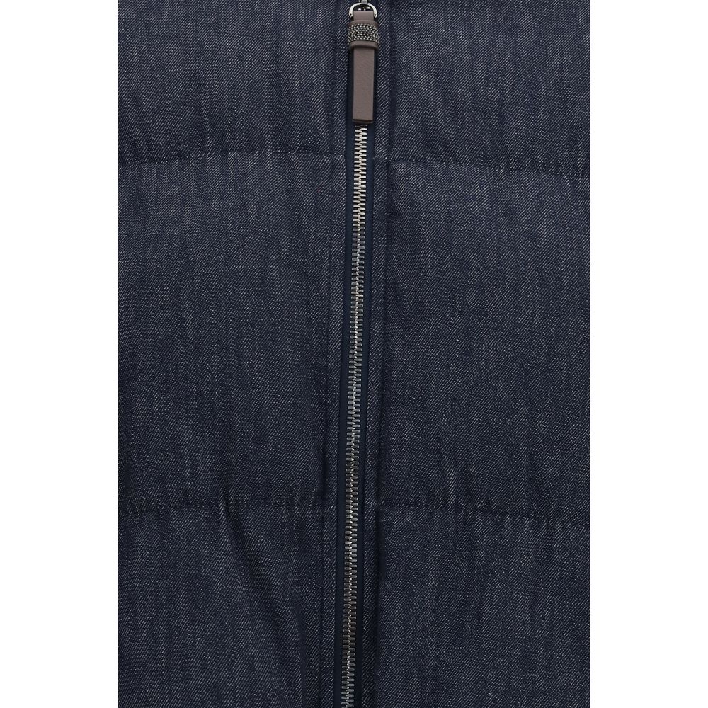 Hooded Windbreaker Jacket by Brunello Cucinelli for women in cotton blue features an stylish silhouette, showcasing a sophisticated and performance-driven pockets, hooded, insulated & windproof for a premium, stylish look.