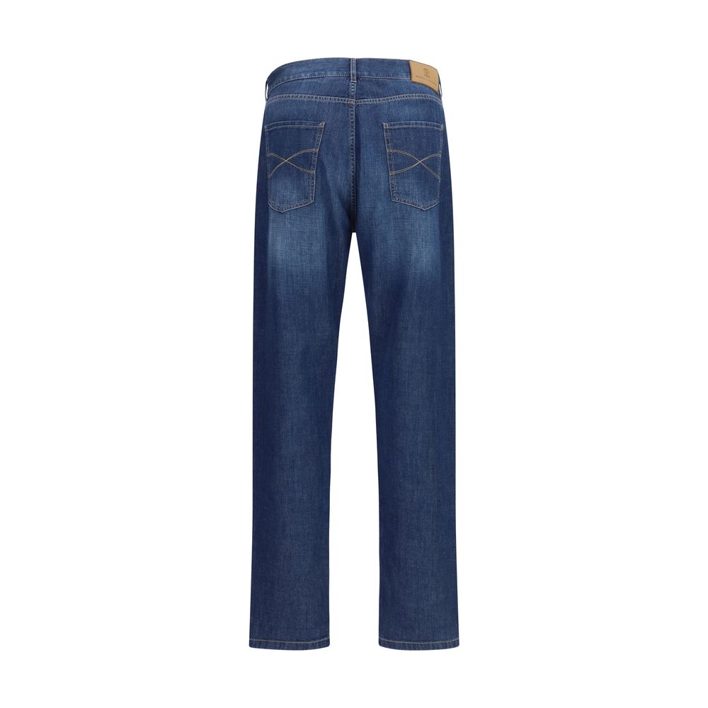 Jeans by Brunello Cucinelli for men in denim cotton blue features an refined tailoring silhouette, showcasing a premium relaxed-fit & slim with a and long cut for a refined tailoring look.