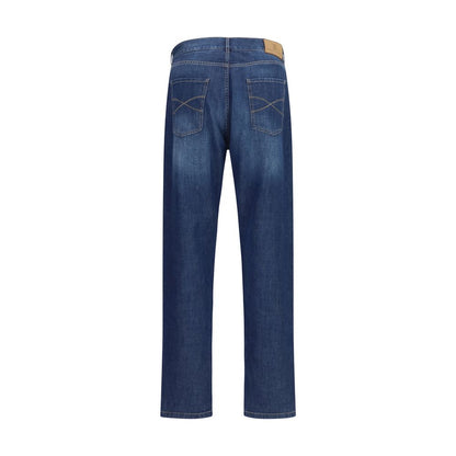 Jeans by Brunello Cucinelli for men in denim cotton blue features an refined tailoring silhouette, showcasing a premium relaxed-fit & slim with a and long cut for a refined tailoring look.