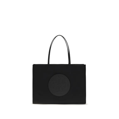 Tote Handbag by Tory Burch for women in nylon fabric black & signature features a contemporary silhouette, showcasing a secure zipper & magnetic, ample laptop-compartment, and contemporary handle for a sophisticated look.