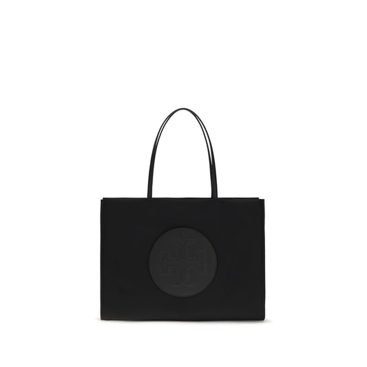 Tote Handbag by Tory Burch for women in nylon fabric black & signature features a contemporary silhouette, showcasing a secure zipper & magnetic, ample laptop-compartment, and contemporary handle for a sophisticated look.