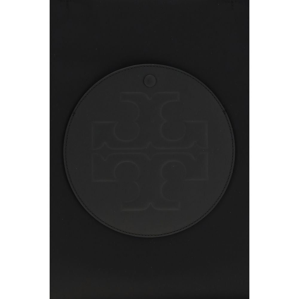 Tote Handbag by Tory Burch for women in nylon fabric black & signature features a contemporary silhouette, showcasing a secure zipper & magnetic, ample laptop-compartment, and contemporary handle for a sophisticated look.