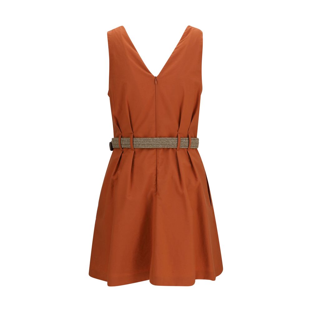 Dress by Brunello Cucinelli for women in polyamide cotton natural & orange features an sultry silhouette defined by a v-neck neckline and , falling to an sultry short for a sultry look.