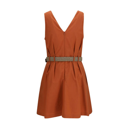 Dress by Brunello Cucinelli for women in polyamide cotton natural & orange features an sultry silhouette defined by a v-neck neckline and , falling to an sultry short for a sultry look.