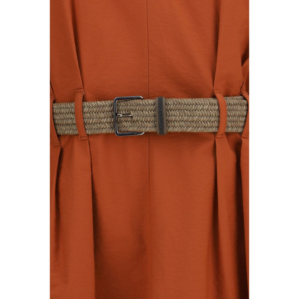 Dress by Brunello Cucinelli for women in polyamide cotton natural & orange features a dramatic silhouette, showcasing an elegant and that flows into a dramatic short.