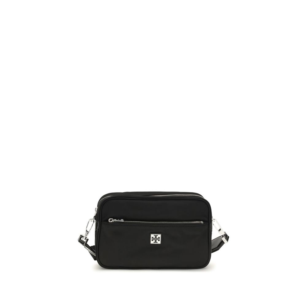 Shoulder Pouch Bag by Tory Burch for women in nylon leather black features a distinguished silhouette, showcasing a secure zipper and distinguished with versatile shoulder-strap & adjustable-strap for a distinguished finish.