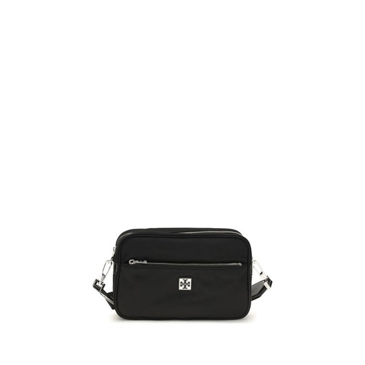 Shoulder Pouch Bag by Tory Burch for women in nylon leather black features a distinguished silhouette, showcasing a secure zipper and distinguished with versatile shoulder-strap & adjustable-strap for a distinguished finish.