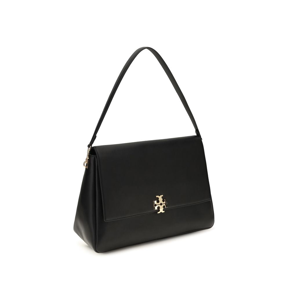 Large Shoulder Bag by Tory Burch for women in bos taurus calf nappa & suede leather black & signature presents a versatile silhouette, showcasing a secure snap, zipper & magnetic and versatile with versatile shoulder-strap for a sophisticated look.