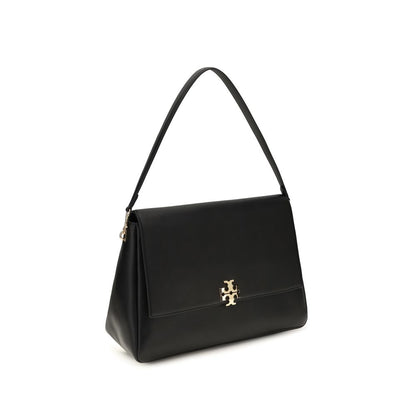 Large Shoulder Bag by Tory Burch for women in bos taurus calf nappa & suede leather black & signature presents a versatile silhouette, showcasing a secure snap, zipper & magnetic and versatile with versatile shoulder-strap for a sophisticated look.