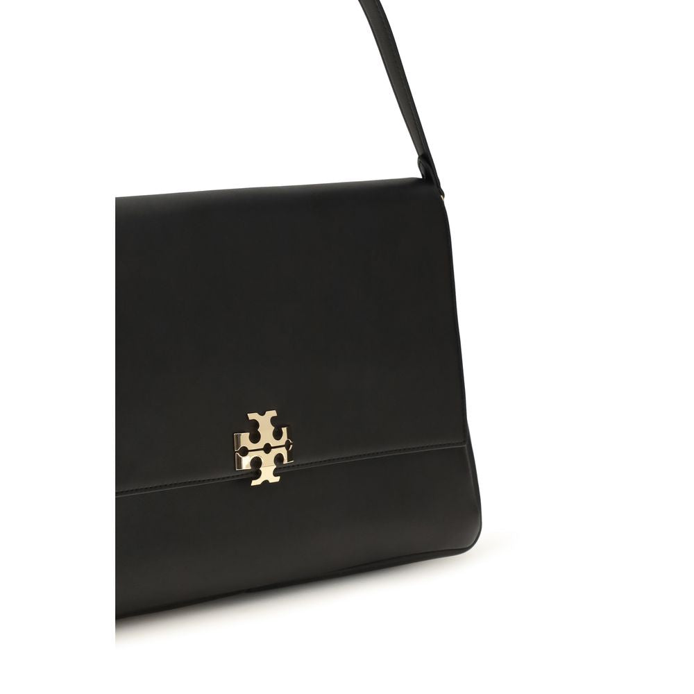 Large Shoulder Bag by Tory Burch for women in bos taurus calf nappa & suede leather black & signature features an effortlessly chic silhouette with a secure snap, zipper & magnetic, ample , and versatile shoulder-strap for effortlessly chic everyday luxury.