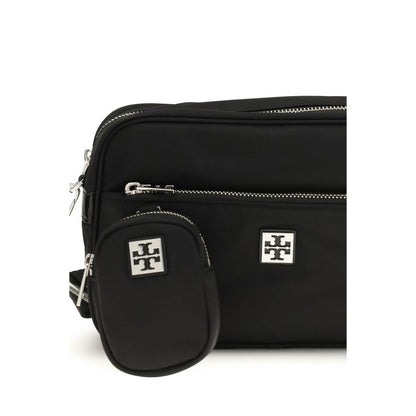 Shoulder Pouch Bag by Tory Burch for women in nylon leather black showcases a enviable silhouette, artfully detailed with a secure zipper, organized , and versatile shoulder-strap & adjustable-strap for a enviable look.