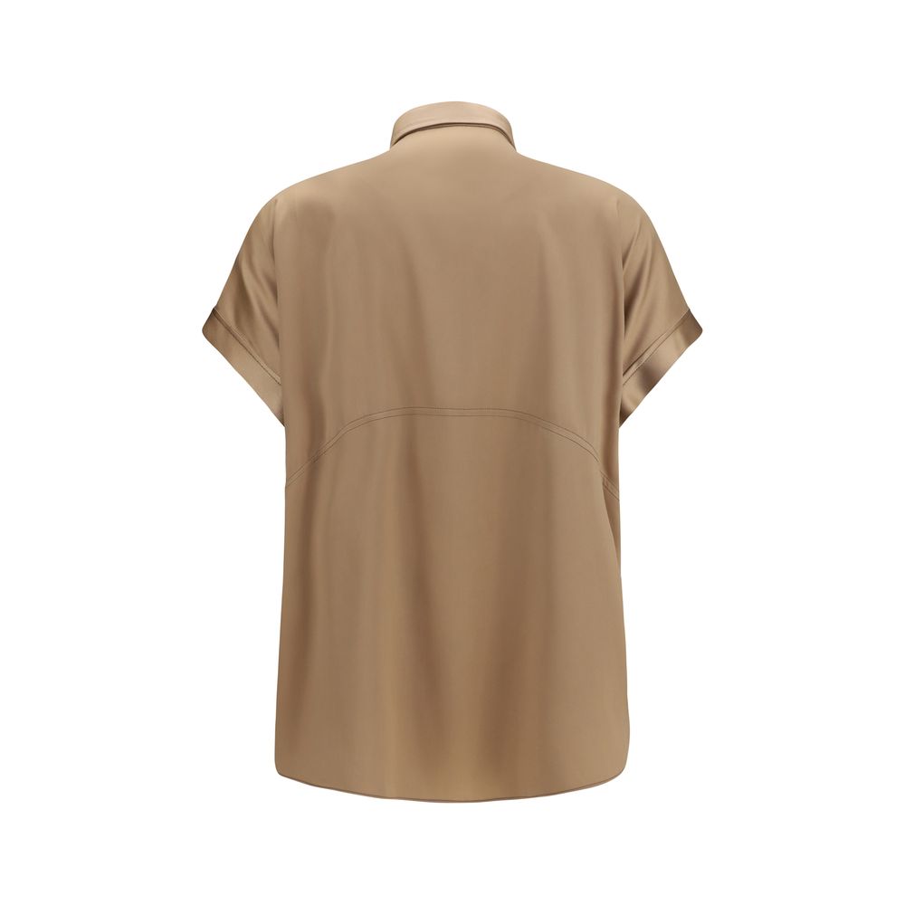 Shirt by Brunello Cucinelli for women in silk beige & patterned showcases a sublime silhouette, artfully detailed with a sublime and for a sophisticated, sublime finish.