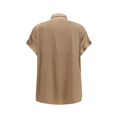 Shirt by Brunello Cucinelli for women in silk beige & patterned showcases a sublime silhouette, artfully detailed with a sublime and for a sophisticated, sublime finish.