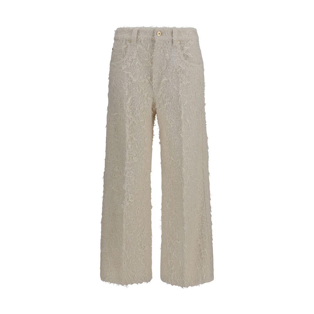 Trousers by Brunello Cucinelli for women in denim cotton beige features an on trend silhouette, showcasing a sophisticated straight, regular-fit & cropped with a cropped and for an on trend finish.