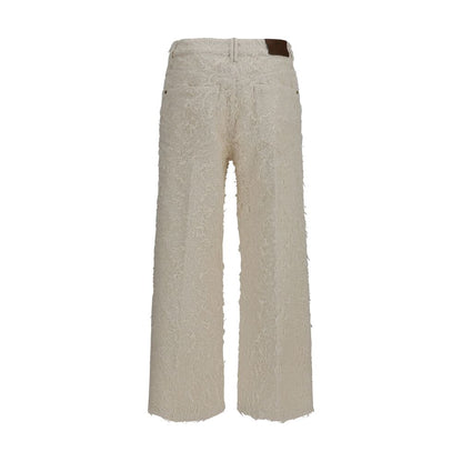 Trousers by Brunello Cucinelli for women in denim cotton beige features an sartorial silhouette, showcasing a precise straight, regular-fit & cropped and cropped with a sartorial for a refined look.
