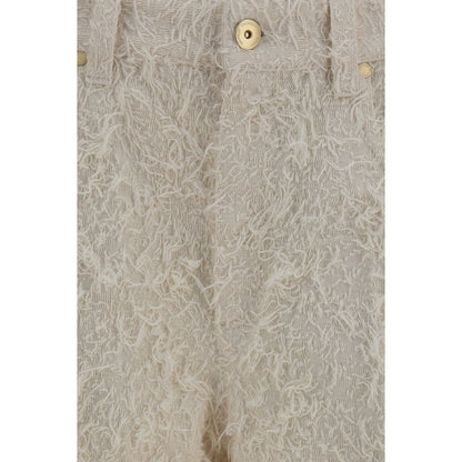 Trousers by Brunello Cucinelli for women in denim cotton beige features a tailored silhouette with a tailored straight, regular-fit & cropped, defined by its cropped and a sophisticated .