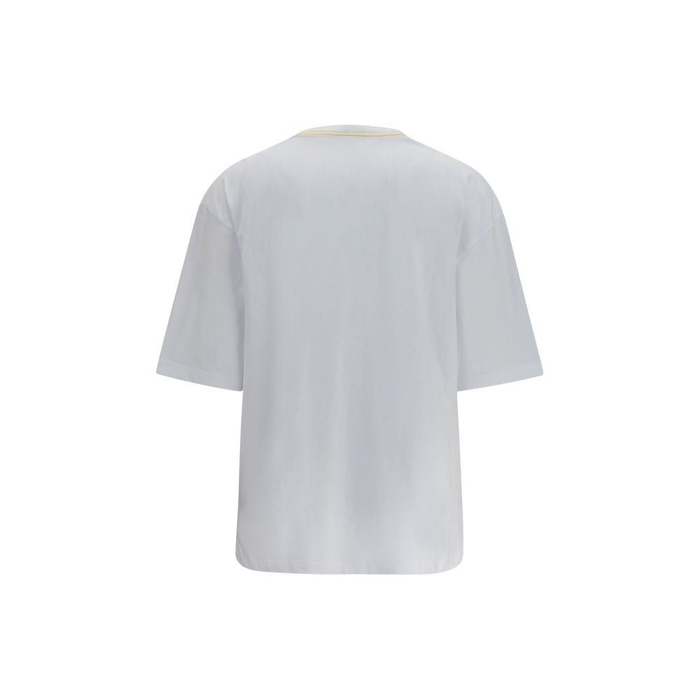 T-Shirt by Jacquemus for women in cotton white showcases a fashionable silhouette, elegantly detailed with a fashionable and crew neckline for a sophisticated, high-fashion look.